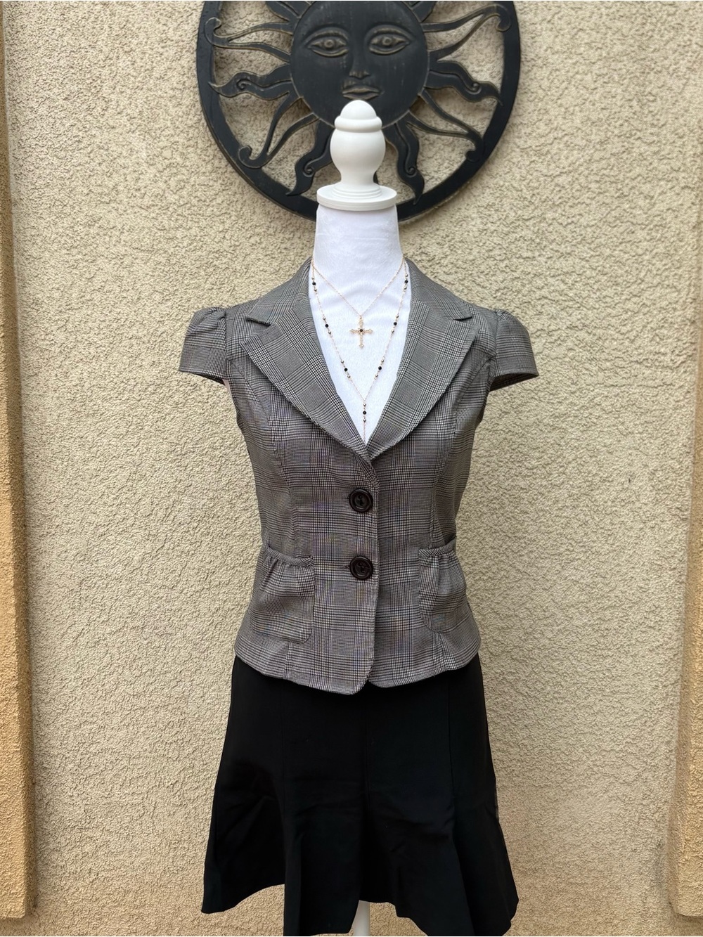 Have Grey Plaid Short Sleeve Blazer Top Y2K Office Siren Preppy